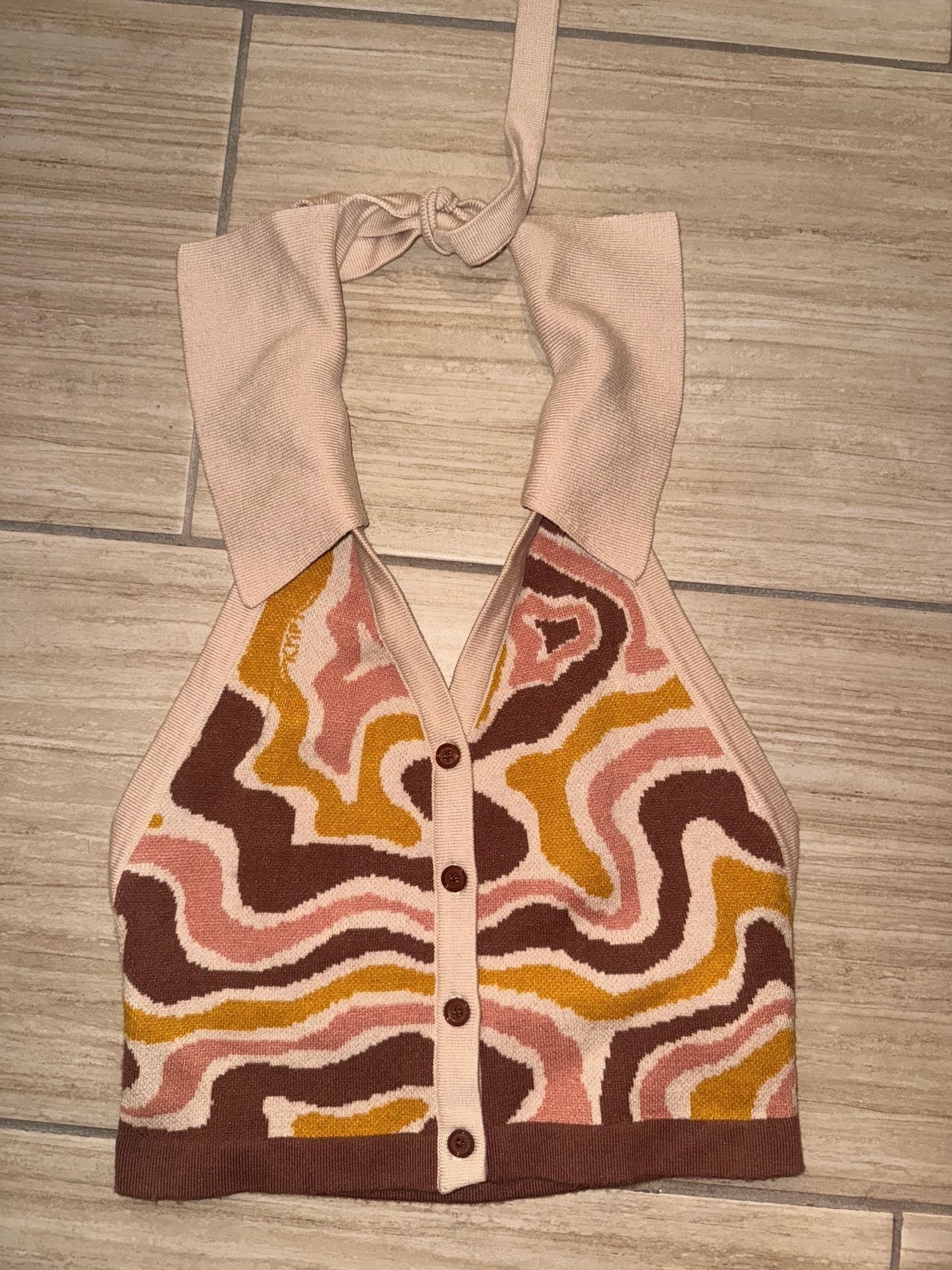 The Kript Knit Halter Top Size XS/S Retro Swirl Pattern 2
