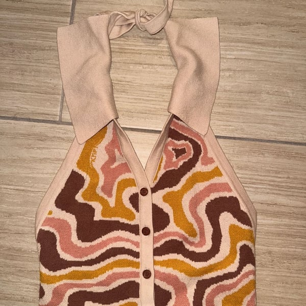 The Kript Knit Halter Top Size XS/S Retro Swirl Pattern