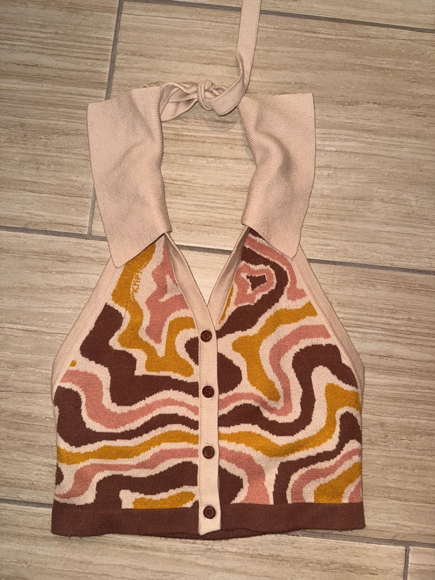The Kript Knit Halter Top Size XS/S Retro Swirl Pattern 3
