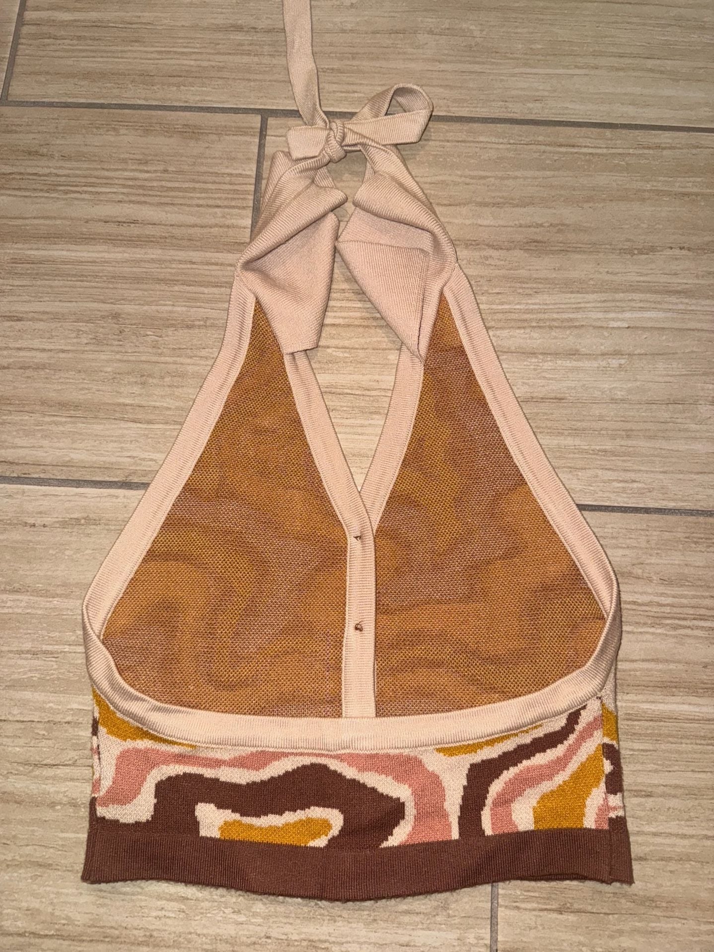 The Kript Knit Halter Top Size XS/S Retro Swirl Pattern 4