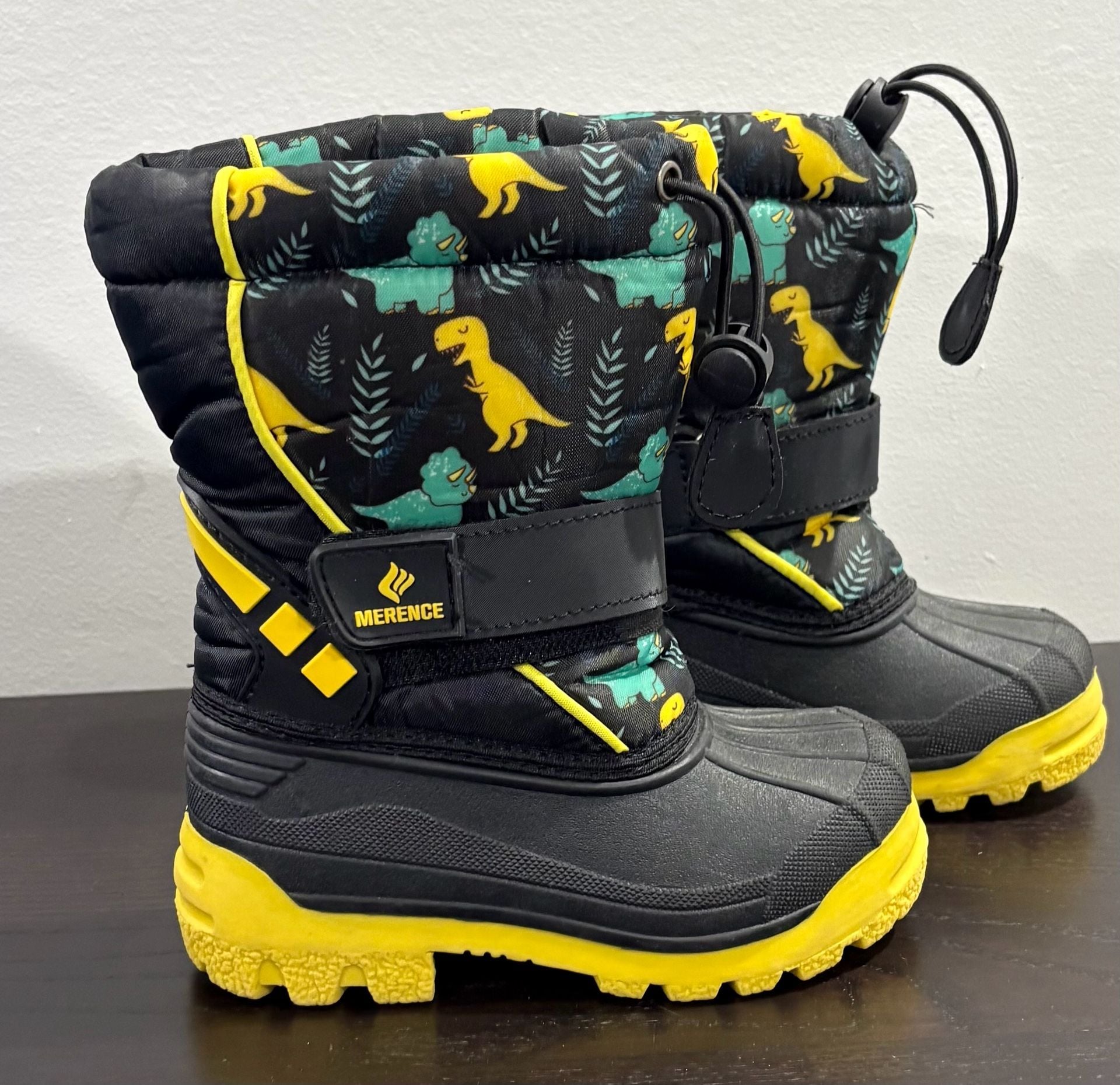 Merence Dinosaur Winter Snow Boots Size 25/26 Black Yellow 2