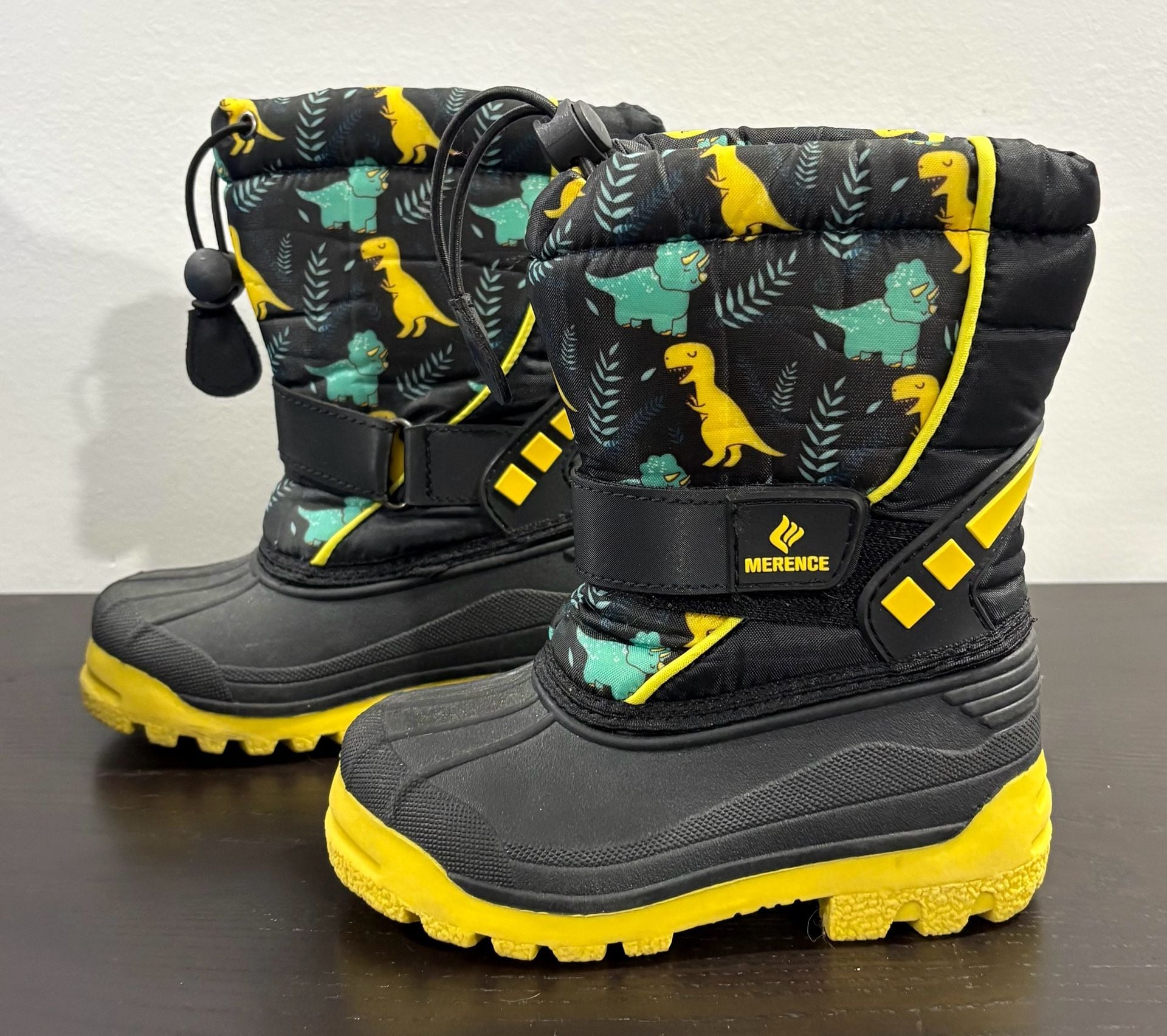 Merence Dinosaur Winter Snow Boots Size 25/26 Black Yellow 4