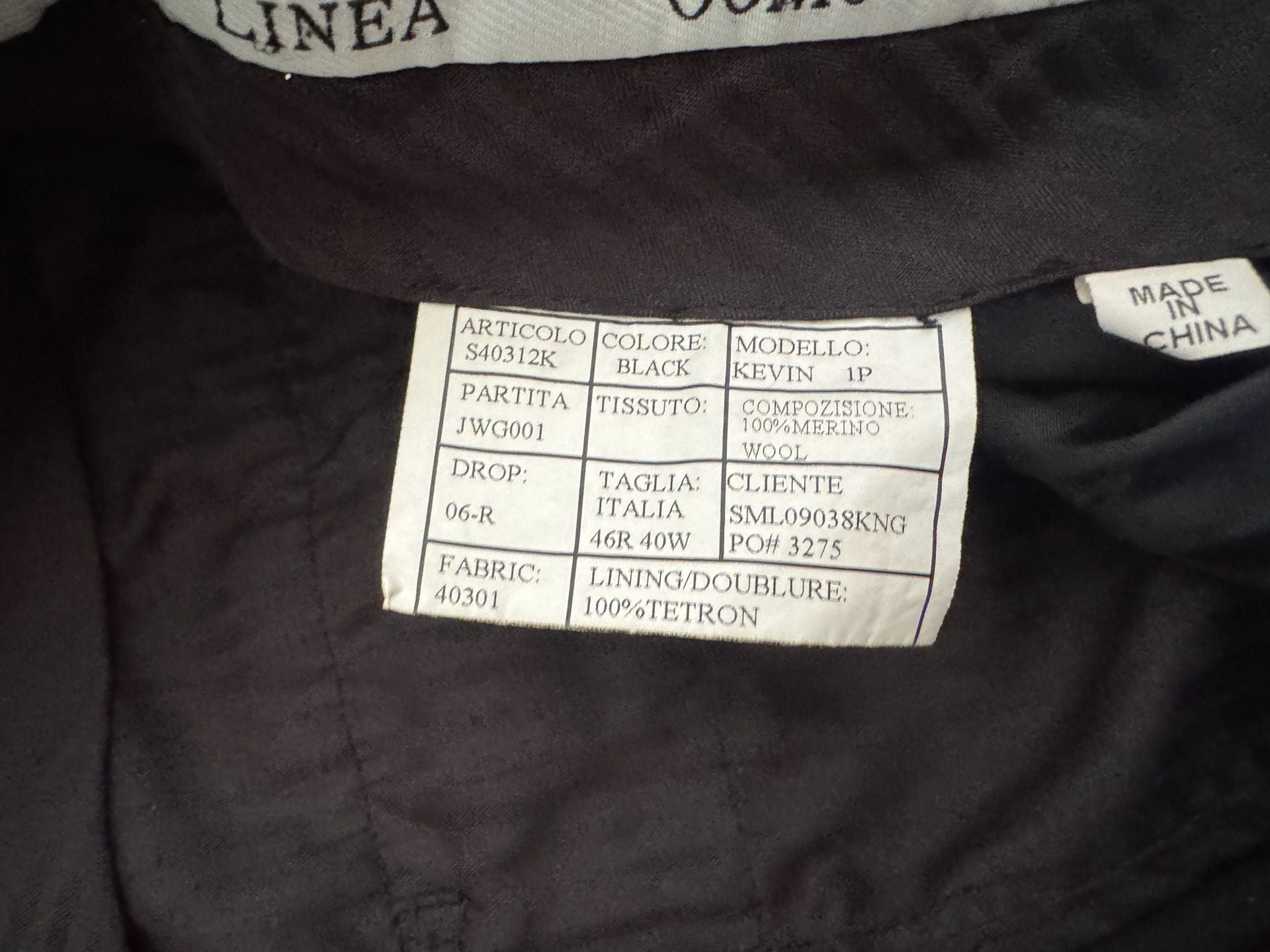 Men’s Linea Uomo Kevin 1P Dress Pants Size 46R 40W Black 4