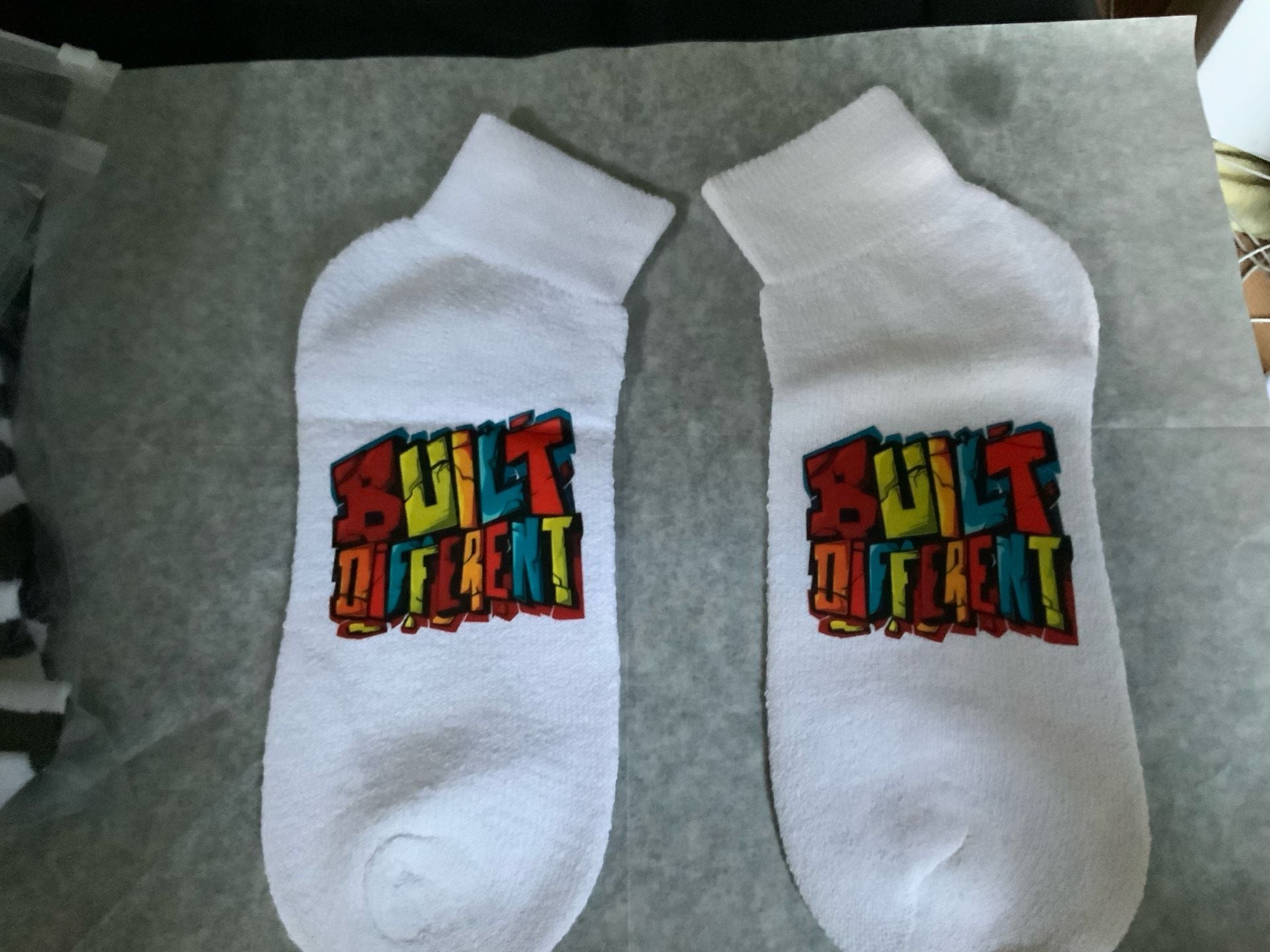 Built Different Socks White Graphic Print 4