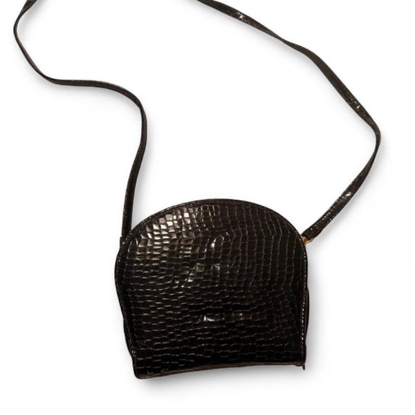 Cherry Mind Black Croc Crossbody Bag