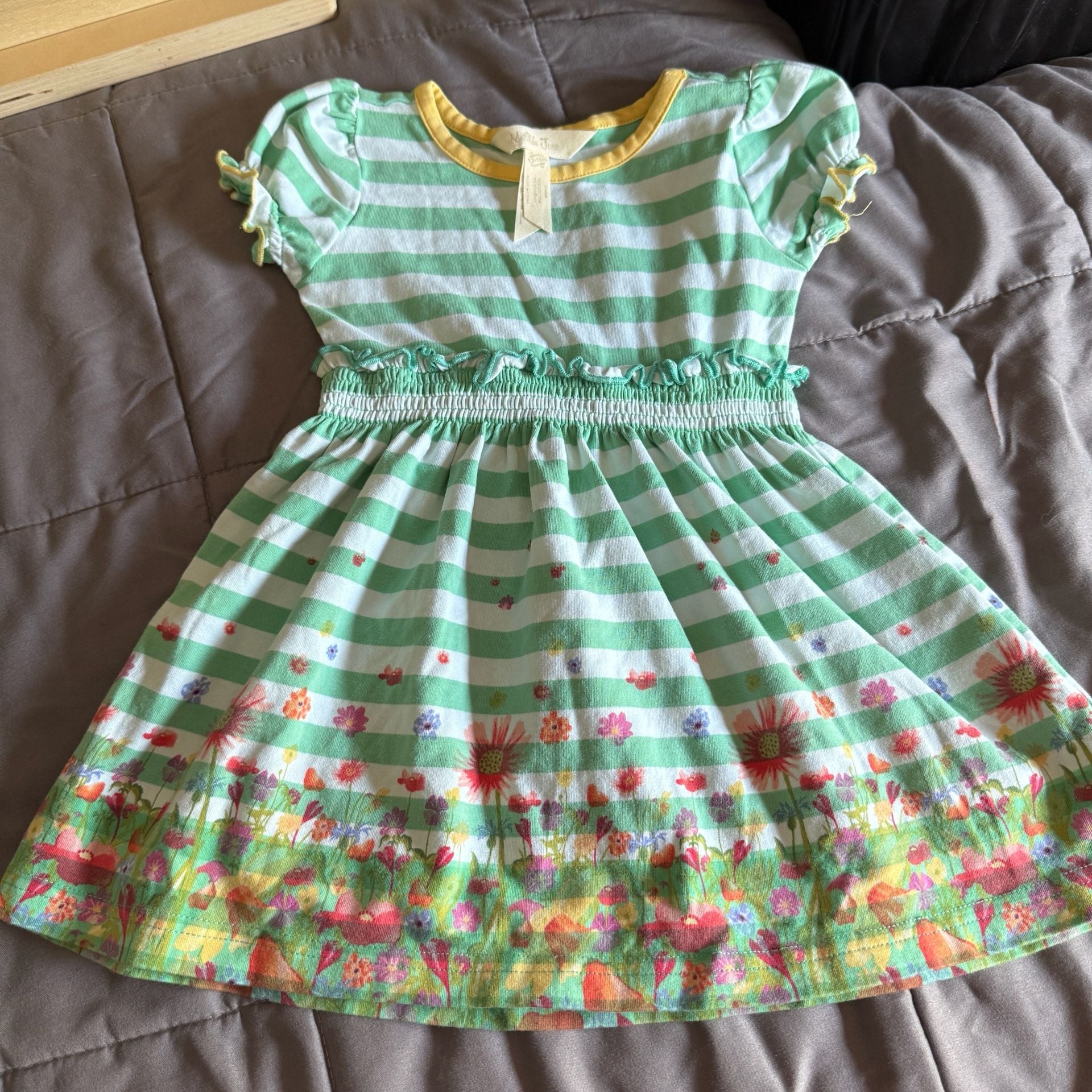 Matilda Jane Backyard Oasis Dress Size 12-18M Green Stripe Floral 1