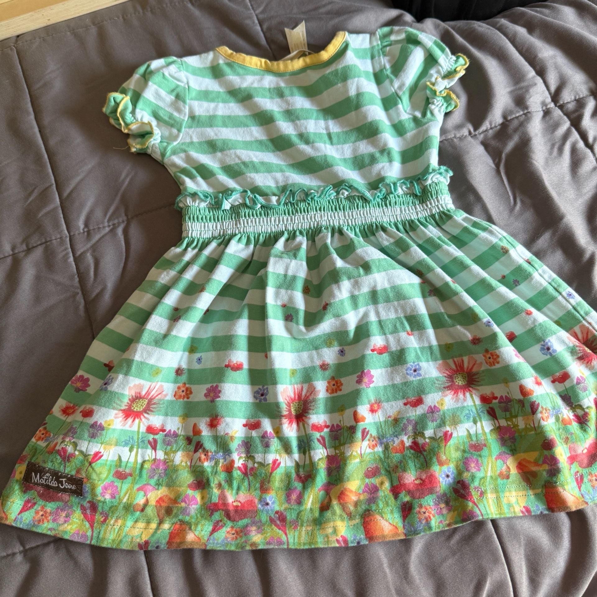 Matilda Jane Backyard Oasis Dress Size 12-18M Green Stripe Floral 3