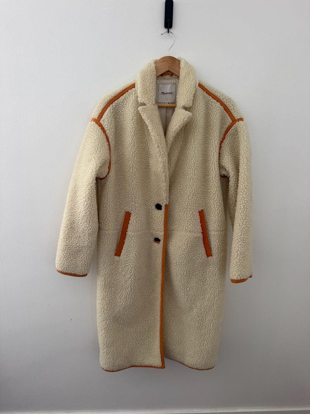 Madewell Sherpa Teddy Topcoat Size M Cream Orange 4