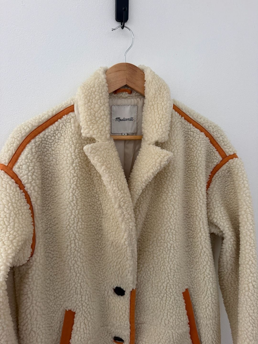 Madewell Sherpa Teddy Topcoat Size M Cream Orange 5