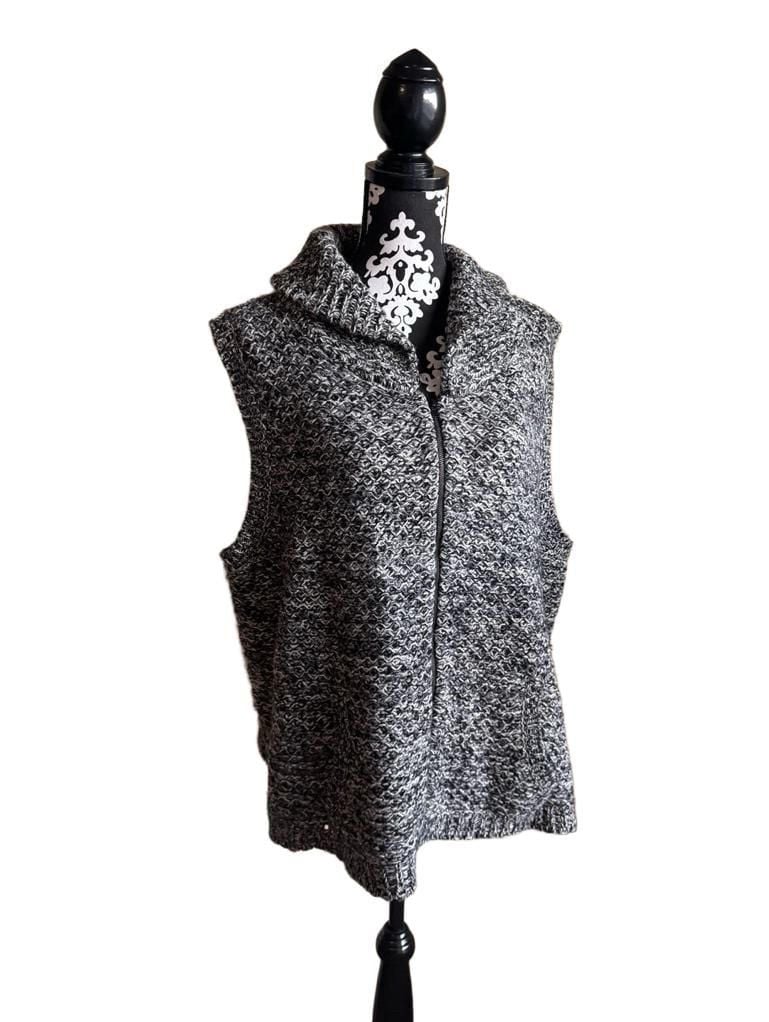 Eileen Fisher Zip Sweater Vest Size 3X Black/White Yak Merino Wool Knit 2