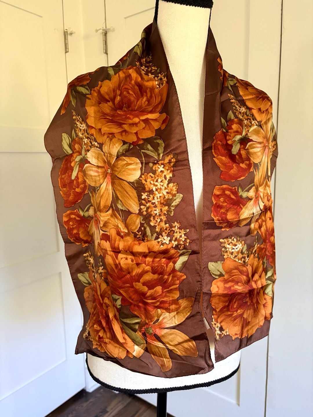 Oscar De La Renta Fall Autumn Floral Rectangle Silk Scarf 1