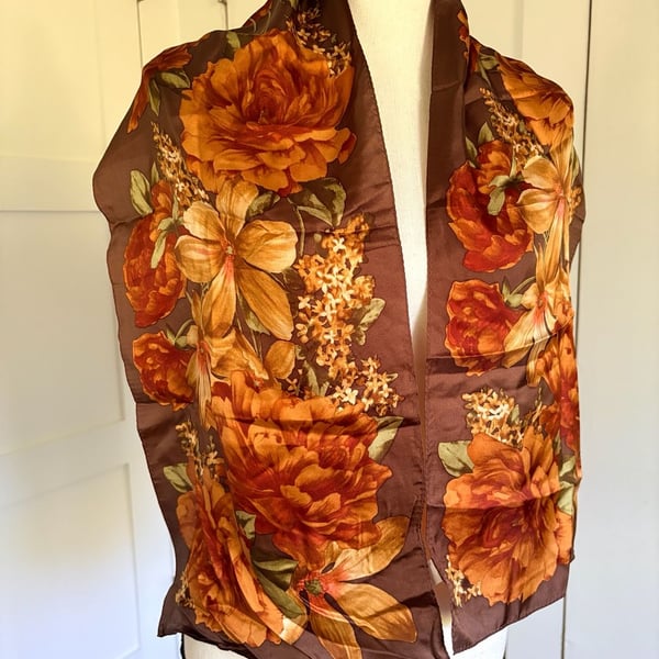 Oscar De La Renta Fall Autumn Floral Rectangle Silk Scarf