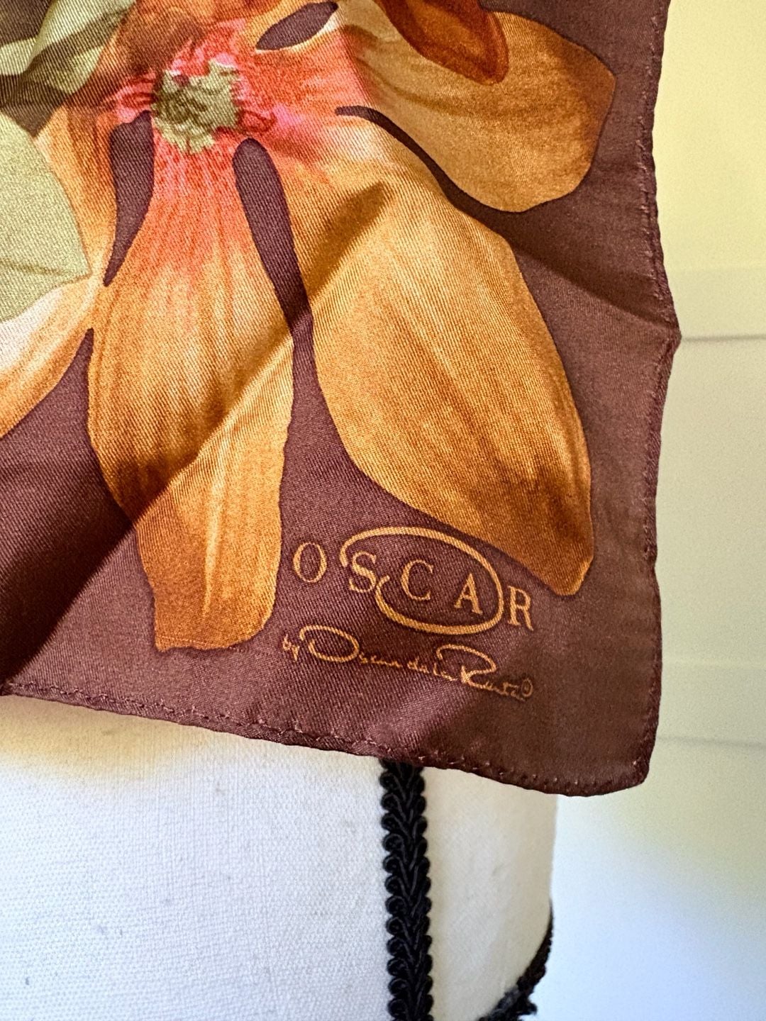 Oscar De La Renta Fall Autumn Floral Rectangle Silk Scarf 3