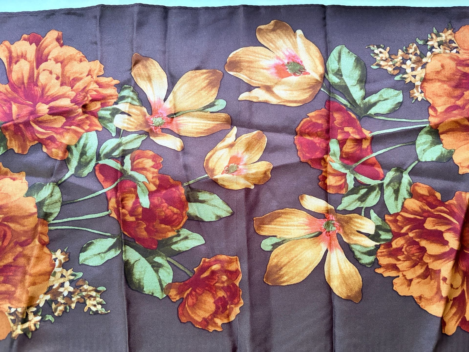 Oscar De La Renta Fall Autumn Floral Rectangle Silk Scarf 5