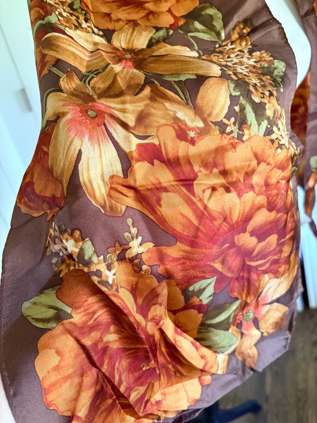 Oscar De La Renta Fall Autumn Floral Rectangle Silk Scarf 6