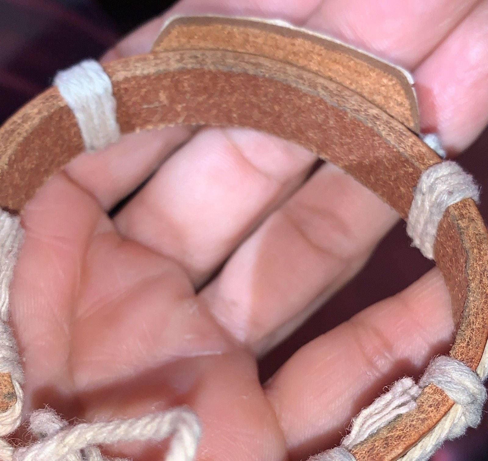 Brown Leather &White Cord Wrap Tie Bracelet, Adjustable Peace Theme #flowerpower 5
