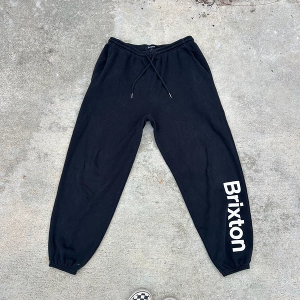 Brixton Sweatpants Size S Black Logo Joggers Drawstring Cuffs