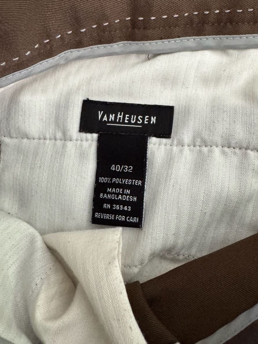Van Heusen & Woolmark Dress Pants Size 40/32 Brown Polyester Flat Front & 40/34 grey pants 3