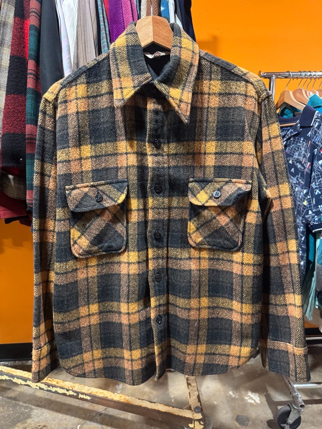 True Vintage 60s 70s Montgomery Ward Plaid Wool Flannel Jacket Shirt Size Large 2
