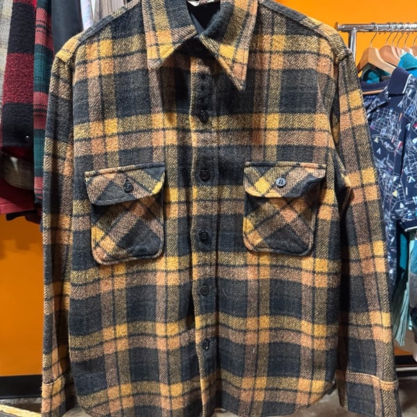True Vintage 60s 70s Montgomery Ward Plaid Wool Flannel Jacket Shirt Size Large