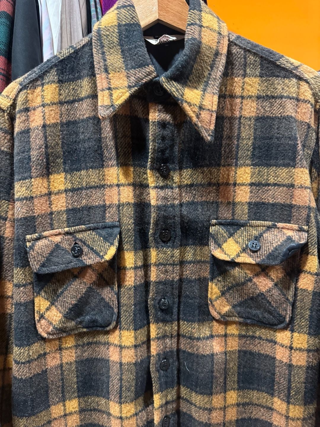 True Vintage 60s 70s Montgomery Ward Plaid Wool Flannel Jacket Shirt Size Large 3