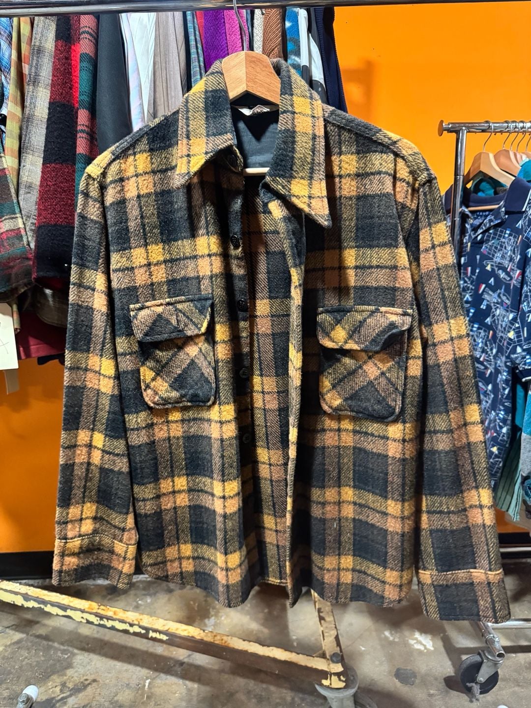 True Vintage 60s 70s Montgomery Ward Plaid Wool Flannel Jacket Shirt Size Large 4