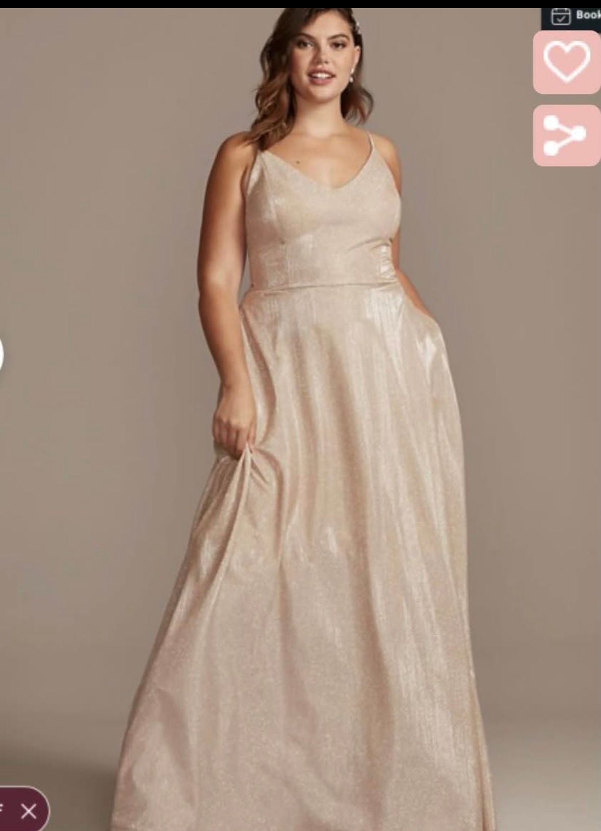 Women’s bridesmaid dress Glitter Knit Spaghetti Strap Gown with Pockets size 17 2