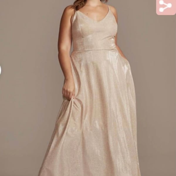 Women’s bridesmaid dress Glitter Knit Spaghetti Strap Gown with Pockets size 17 