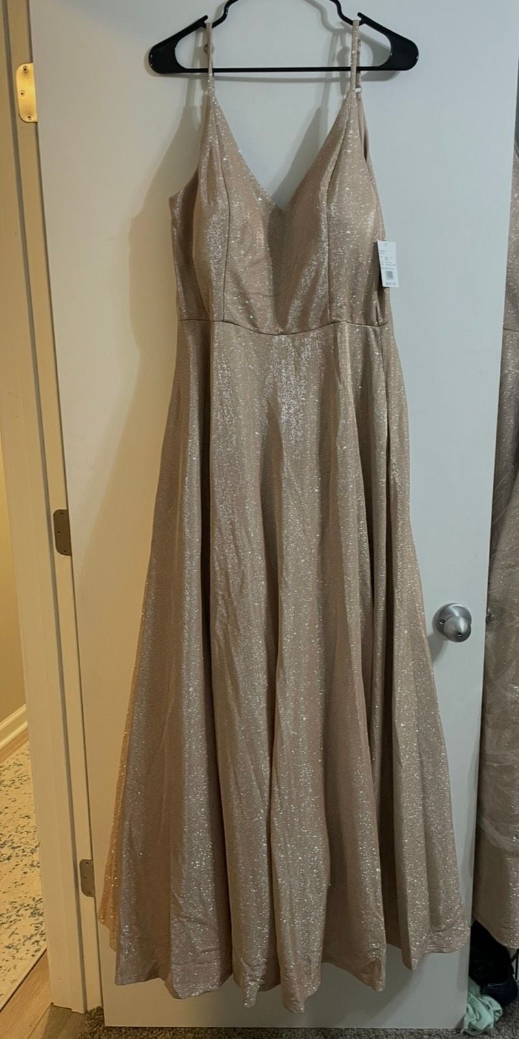 Women’s bridesmaid dress Glitter Knit Spaghetti Strap Gown with Pockets size 17 3