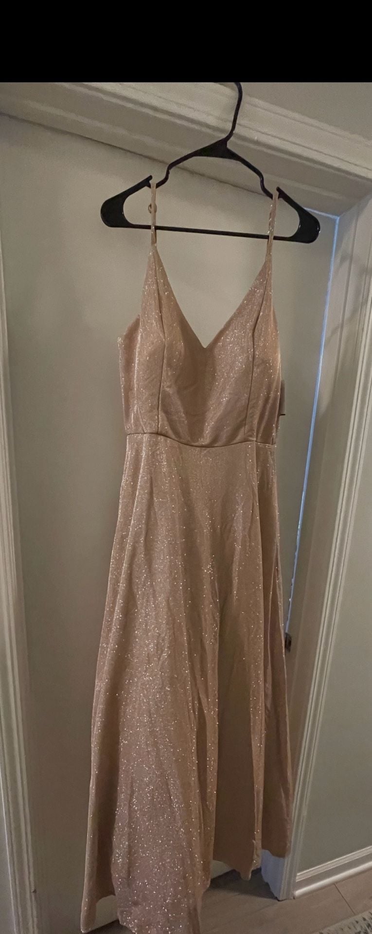 Women’s bridesmaid dress Glitter Knit Spaghetti Strap Gown with Pockets size 17 4