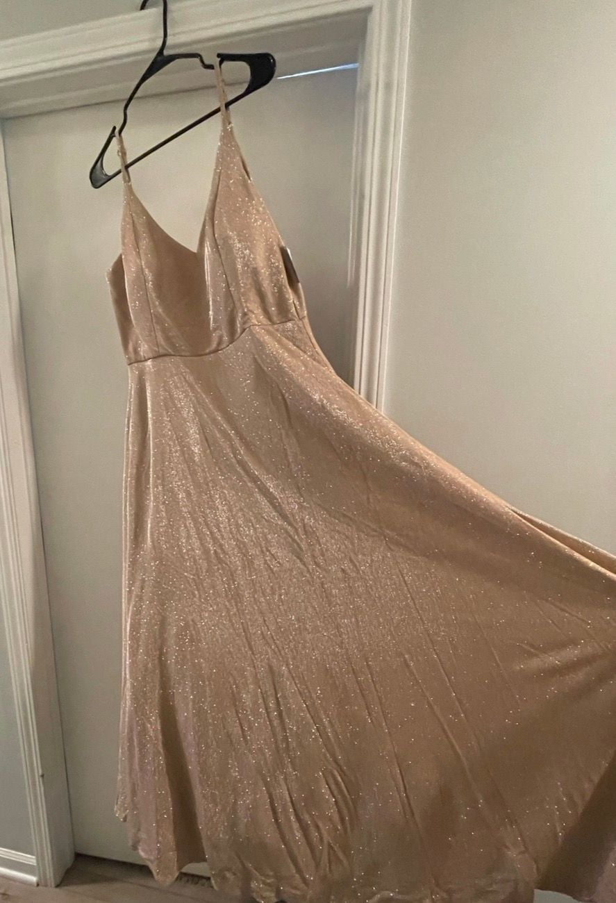 Women’s bridesmaid dress Glitter Knit Spaghetti Strap Gown with Pockets size 17 5