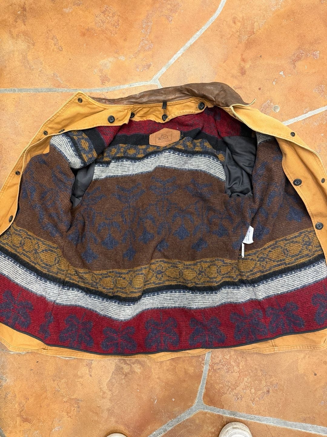 Vintage Woolrich Canvas Field Jacket Brown Leather Collar Blanket Lined -M 5