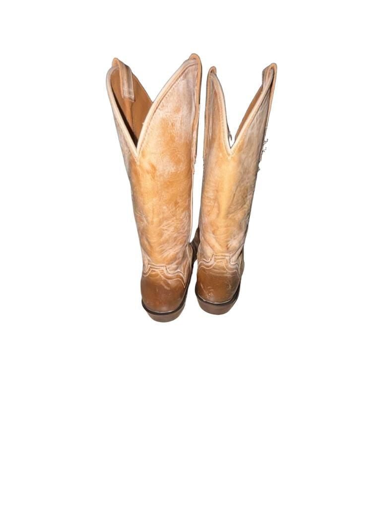 Women’s Moon Shine Western Boots Size 10 D Tan Leather Square Toe J5-001 4