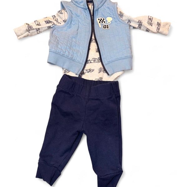 Carter's 3-Piece Outfit Set Vest Bodysuit Pants Blue Racing Boy