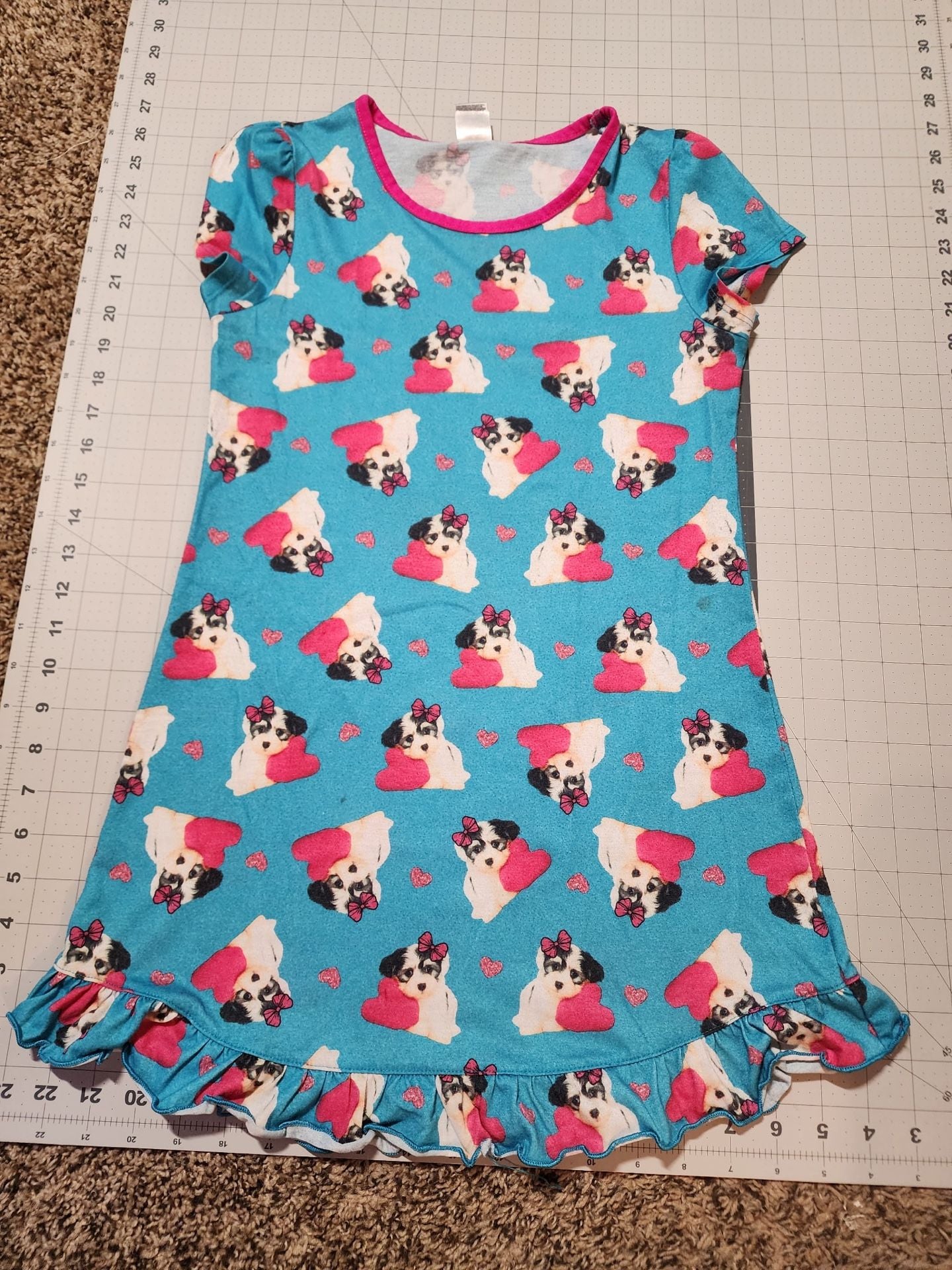 Girls Sleepwear Puppy Dog Heart Print Nightgown Size L 10/12 Blue Pink 2