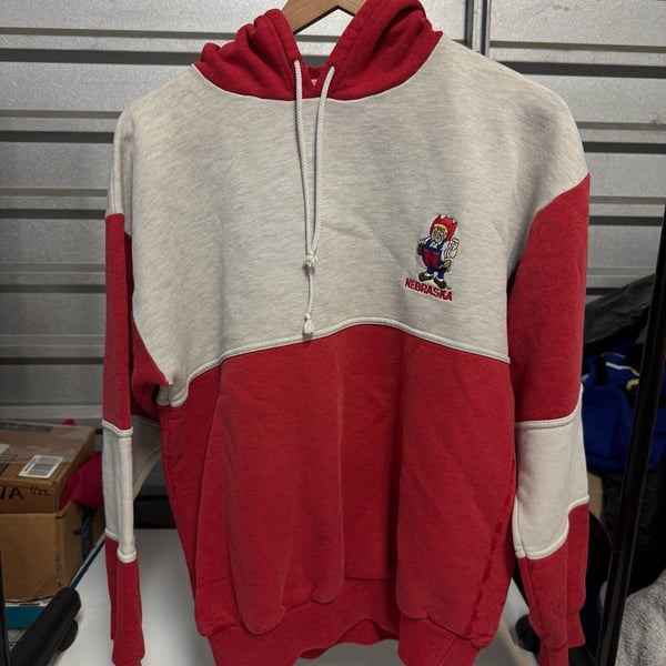 Team One Nebraska Vintage Colorblock Pullover Hoodie Red Gray