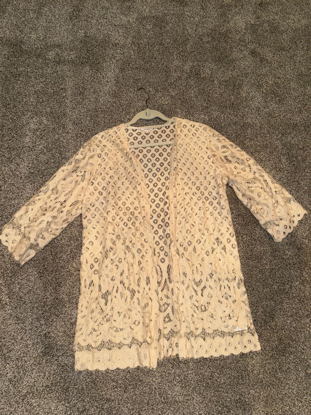 Custom tea stained! Maurices Lace Kimono Cardigan Size XL Open Front Crochet Shrug 2