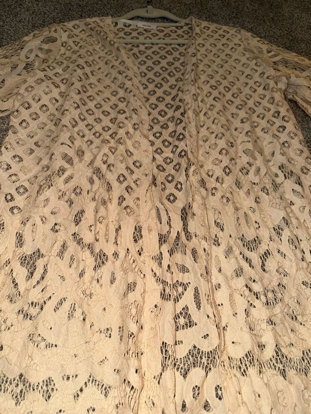 Custom tea stained! Maurices Lace Kimono Cardigan Size XL Open Front Crochet Shrug 4