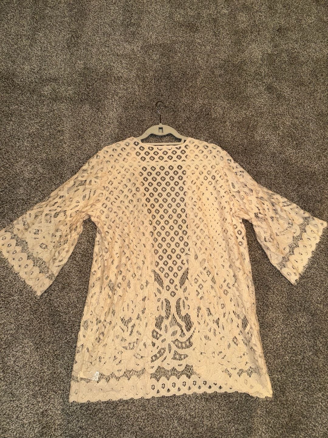 Custom tea stained! Maurices Lace Kimono Cardigan Size XL Open Front Crochet Shrug 5