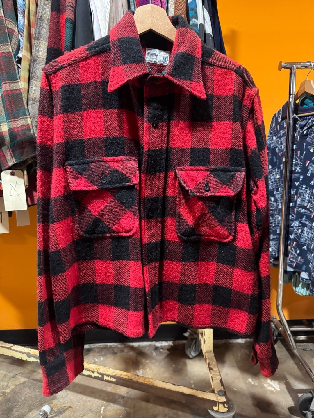 Vintage 70s JC Penney TownCraft Wool Flannel Shirt Red Black Buffalo Size Medium 2