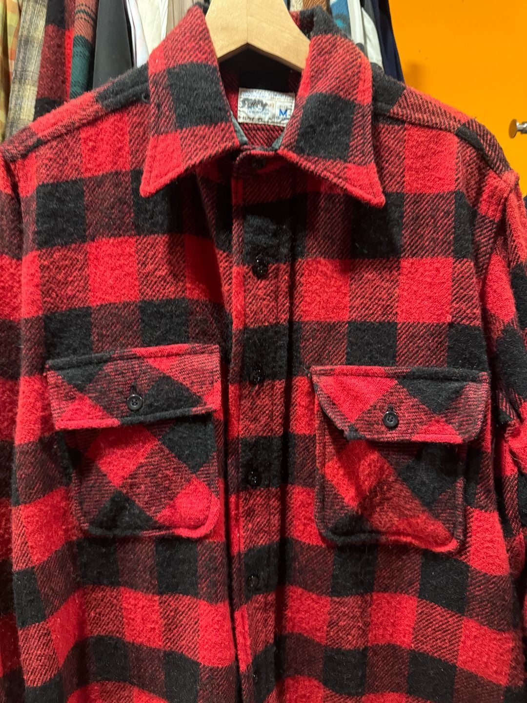 Vintage 70s JC Penney TownCraft Wool Flannel Shirt Red Black Buffalo Size Medium 3
