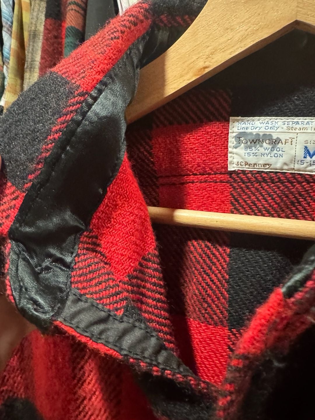 Vintage 70s JC Penney TownCraft Wool Flannel Shirt Red Black Buffalo Size Medium 6