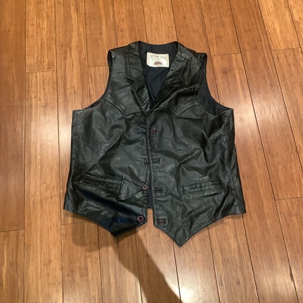 Americana Leather Vest Size M Black Leather Western Button