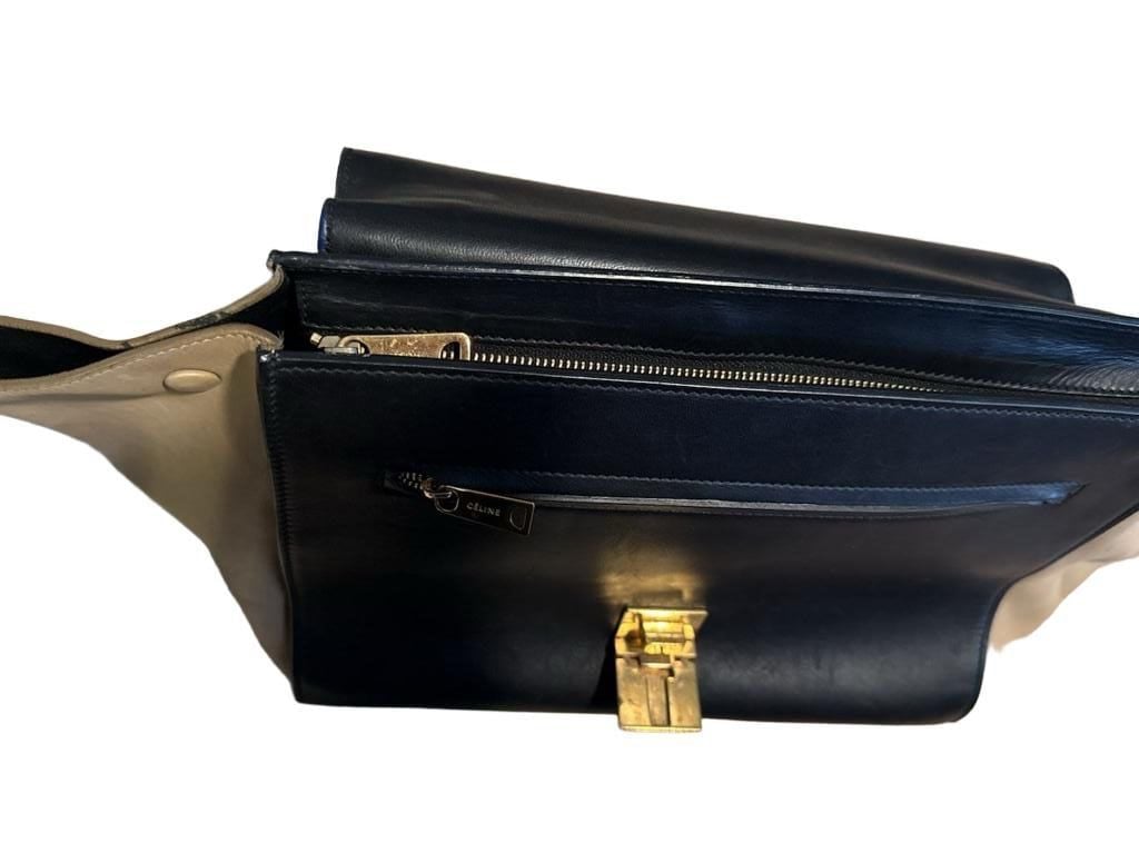 FLAWED - Celine Medium Tricolor Trapeze Bag Blue Black Beige Suede Leather 8