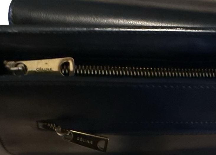 FLAWED - Celine Medium Tricolor Trapeze Bag Blue Black Beige Suede Leather 9