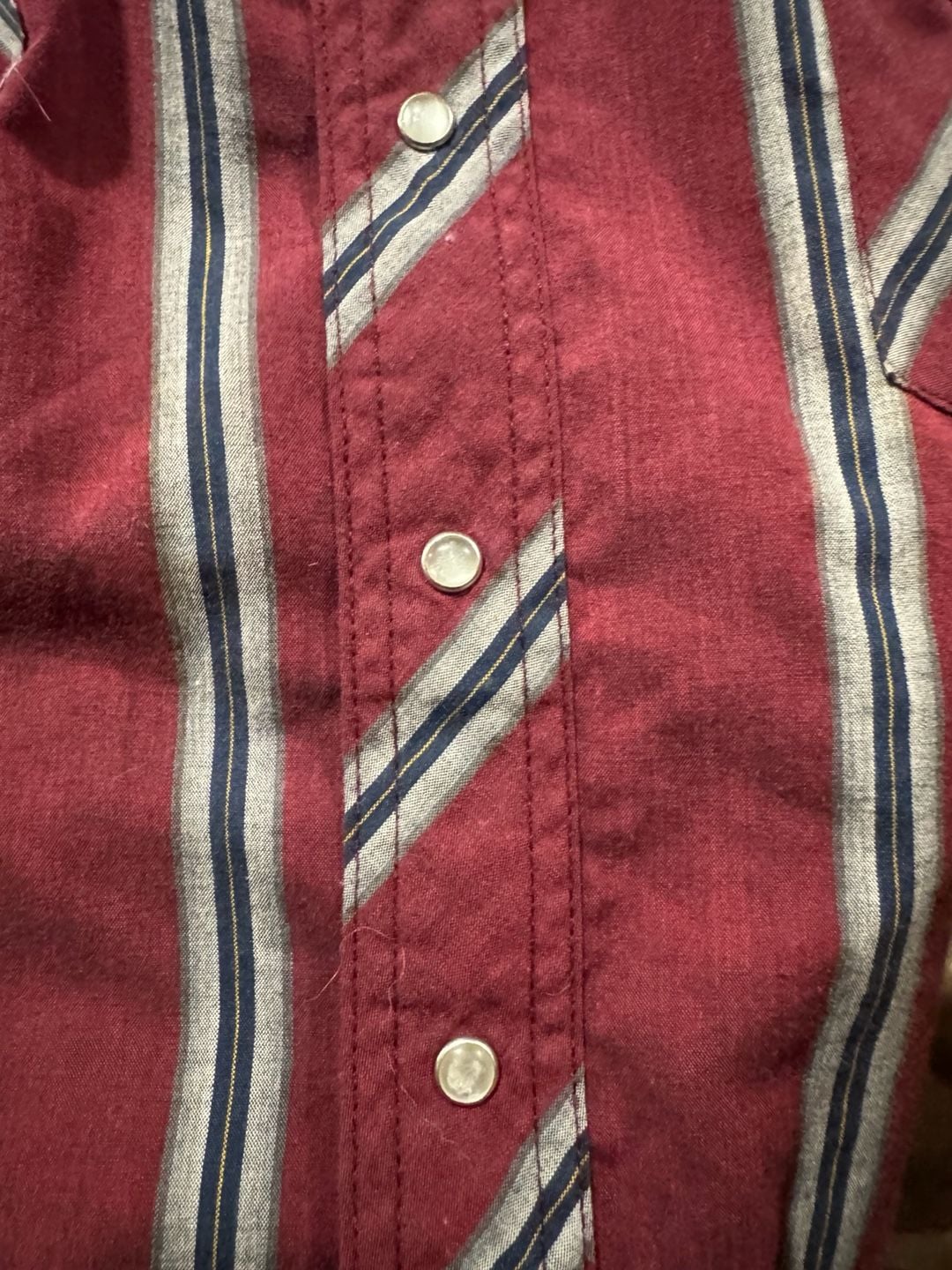 Vintage 90s Wrangler Western Shirt Burgundy Striped Pearl Snap Size XL TALL 6