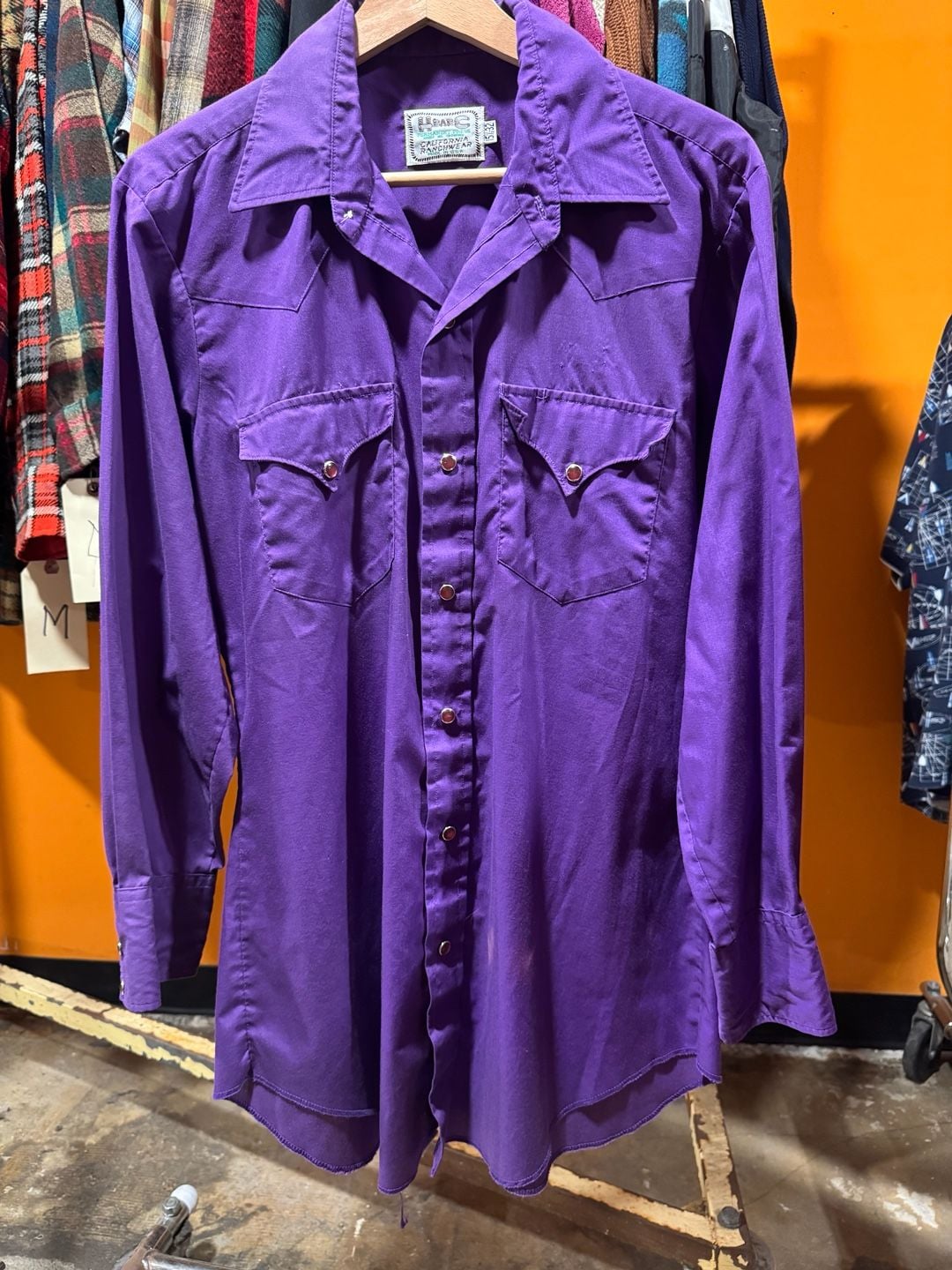 Vintage 70s 80s H Bar C Western Pearl Snap Shirt Size M/L Purple FLAWS 2