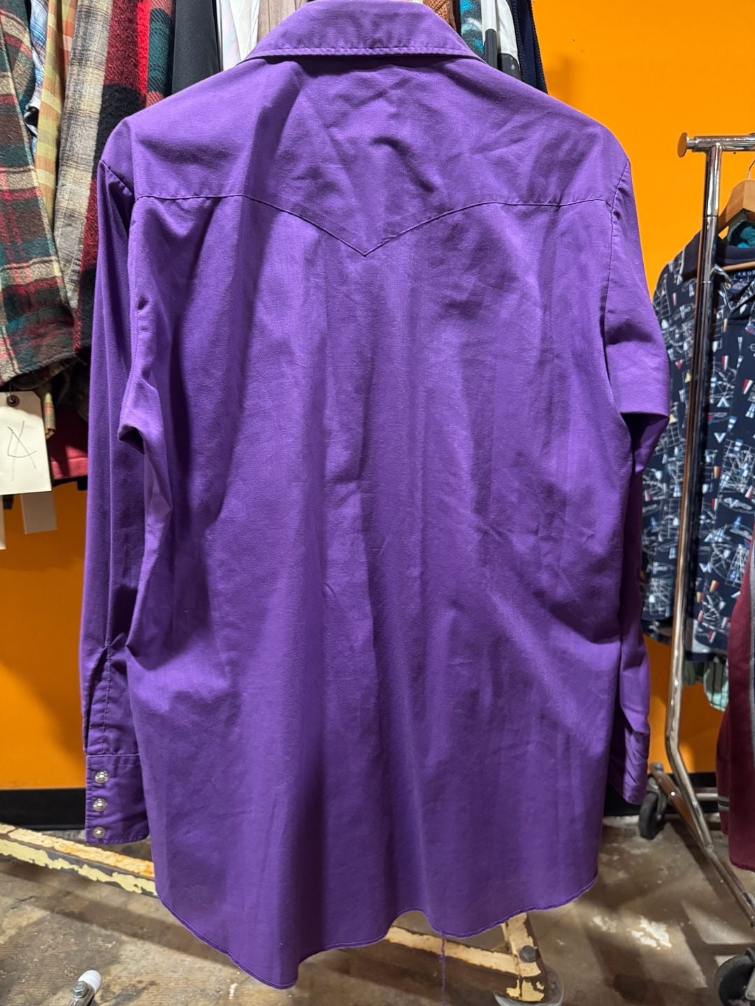 Vintage 70s 80s H Bar C Western Pearl Snap Shirt Size M/L Purple FLAWS 4