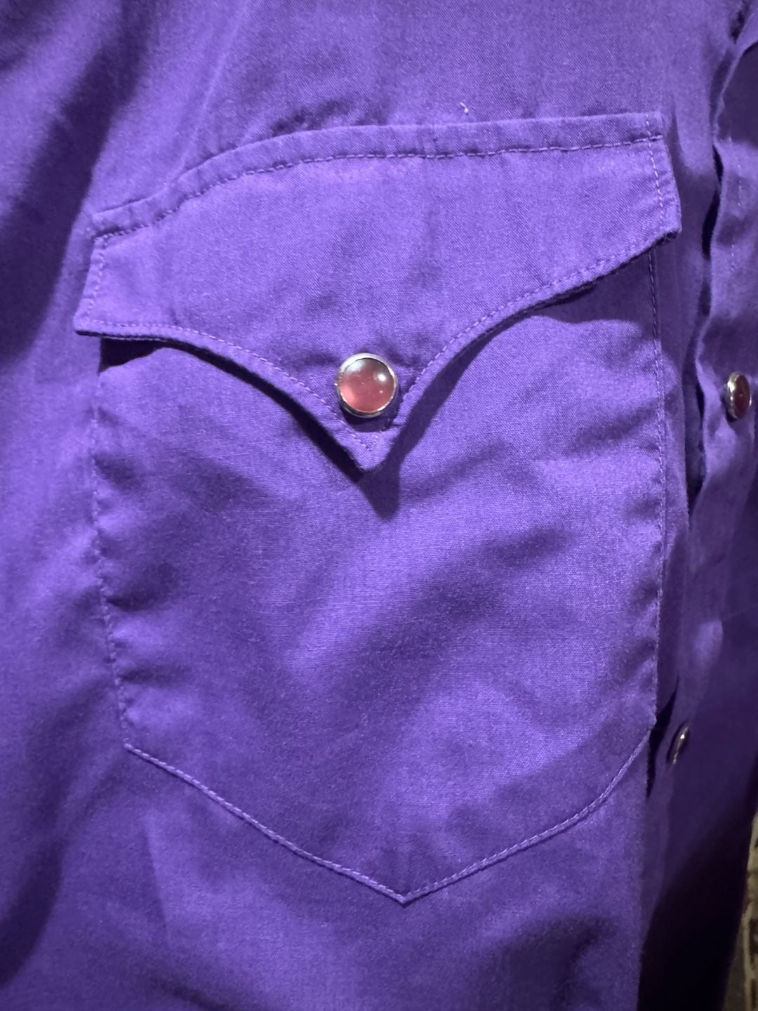 Vintage 70s 80s H Bar C Western Pearl Snap Shirt Size M/L Purple FLAWS 5