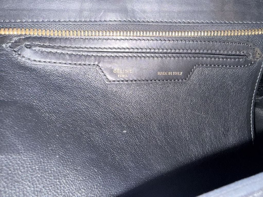 FLAWED - Celine Medium Tricolor Trapeze Bag Blue Black Beige Suede Leather 13